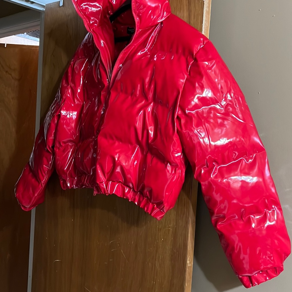 COPY - Plus 14 size Red cropped vinyl Puffer Jacket